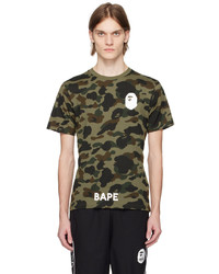 olivgrünes bedrucktes T-Shirt mit einem Rundhalsausschnitt von BAPE