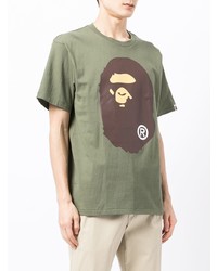 olivgrünes bedrucktes T-Shirt mit einem Rundhalsausschnitt von A Bathing Ape