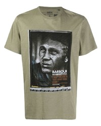 olivgrünes bedrucktes T-Shirt mit einem Rundhalsausschnitt von Barbour By Steve Mc Queen