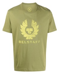 olivgrünes bedrucktes T-Shirt mit einem Rundhalsausschnitt von Belstaff