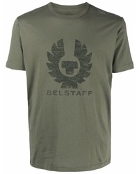 olivgrünes bedrucktes T-Shirt mit einem Rundhalsausschnitt von Belstaff