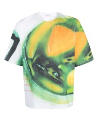 olivgrünes bedrucktes T-Shirt mit einem Rundhalsausschnitt von Bianca Saunders