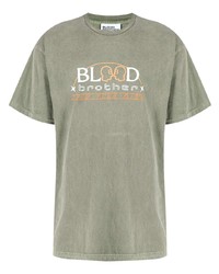 olivgrünes bedrucktes T-Shirt mit einem Rundhalsausschnitt von Blood Brother