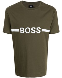 olivgrünes bedrucktes T-Shirt mit einem Rundhalsausschnitt von BOSS