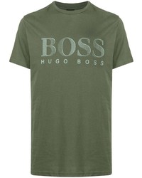 olivgrünes bedrucktes T-Shirt mit einem Rundhalsausschnitt von BOSS