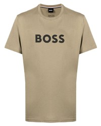 olivgrünes bedrucktes T-Shirt mit einem Rundhalsausschnitt von BOSS