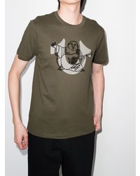 olivgrünes bedrucktes T-Shirt mit einem Rundhalsausschnitt von True Religion