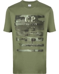 olivgrünes bedrucktes T-Shirt mit einem Rundhalsausschnitt von C.P. Company