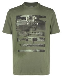 olivgrünes bedrucktes T-Shirt mit einem Rundhalsausschnitt von C.P. Company