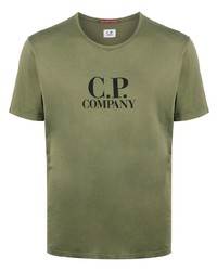 olivgrünes bedrucktes T-Shirt mit einem Rundhalsausschnitt von C.P. Company