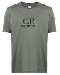 olivgrünes bedrucktes T-Shirt mit einem Rundhalsausschnitt von C.P. Company