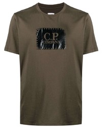 olivgrünes bedrucktes T-Shirt mit einem Rundhalsausschnitt von C.P. Company