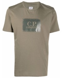 olivgrünes bedrucktes T-Shirt mit einem Rundhalsausschnitt von C.P. Company