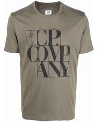 olivgrünes bedrucktes T-Shirt mit einem Rundhalsausschnitt von C.P. Company