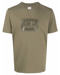 olivgrünes bedrucktes T-Shirt mit einem Rundhalsausschnitt von C.P. Company