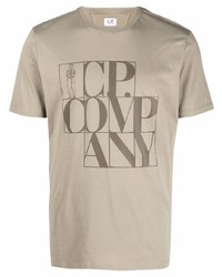 olivgrünes bedrucktes T-Shirt mit einem Rundhalsausschnitt von C.P. Company