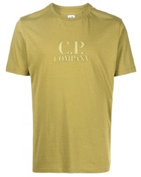 olivgrünes bedrucktes T-Shirt mit einem Rundhalsausschnitt von C.P. Company