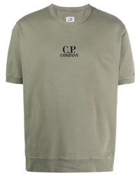 olivgrünes bedrucktes T-Shirt mit einem Rundhalsausschnitt von C.P. Company