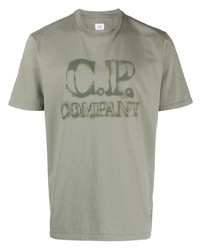 olivgrünes bedrucktes T-Shirt mit einem Rundhalsausschnitt von C.P. Company