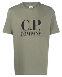 olivgrünes bedrucktes T-Shirt mit einem Rundhalsausschnitt von C.P. Company