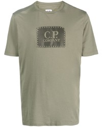 olivgrünes bedrucktes T-Shirt mit einem Rundhalsausschnitt von C.P. Company