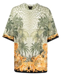 olivgrünes bedrucktes T-Shirt mit einem Rundhalsausschnitt von Camilla