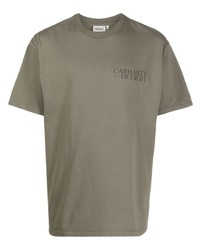 olivgrünes bedrucktes T-Shirt mit einem Rundhalsausschnitt von Carhartt WIP