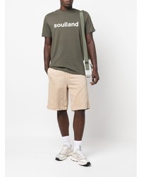 olivgrünes bedrucktes T-Shirt mit einem Rundhalsausschnitt von Soulland