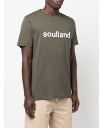 olivgrünes bedrucktes T-Shirt mit einem Rundhalsausschnitt von Soulland