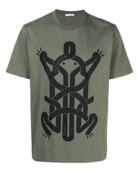 olivgrünes bedrucktes T-Shirt mit einem Rundhalsausschnitt von Craig Green