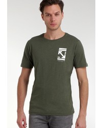 olivgrünes bedrucktes T-Shirt mit einem Rundhalsausschnitt von Crosshatch