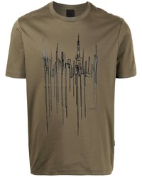 olivgrünes bedrucktes T-Shirt mit einem Rundhalsausschnitt von D'urban