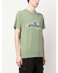 olivgrünes bedrucktes T-Shirt mit einem Rundhalsausschnitt von Stone Island