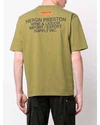 olivgrünes bedrucktes T-Shirt mit einem Rundhalsausschnitt von Heron Preston