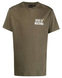olivgrünes bedrucktes T-Shirt mit einem Rundhalsausschnitt von Deus Ex Machina