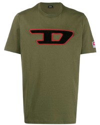 olivgrünes bedrucktes T-Shirt mit einem Rundhalsausschnitt von Diesel