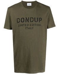 olivgrünes bedrucktes T-Shirt mit einem Rundhalsausschnitt von Dondup