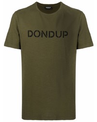 olivgrünes bedrucktes T-Shirt mit einem Rundhalsausschnitt von Dondup