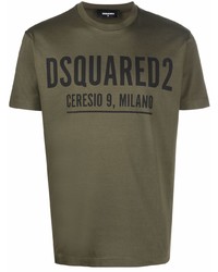 olivgrünes bedrucktes T-Shirt mit einem Rundhalsausschnitt von DSQUARED2