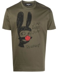 olivgrünes bedrucktes T-Shirt mit einem Rundhalsausschnitt von DSQUARED2