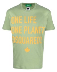 olivgrünes bedrucktes T-Shirt mit einem Rundhalsausschnitt von DSQUARED2