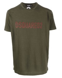 olivgrünes bedrucktes T-Shirt mit einem Rundhalsausschnitt von DSQUARED2