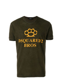 olivgrünes bedrucktes T-Shirt mit einem Rundhalsausschnitt von DSQUARED2