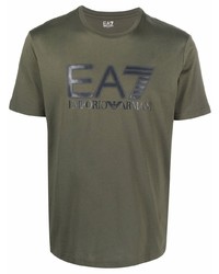 olivgrünes bedrucktes T-Shirt mit einem Rundhalsausschnitt von Ea7 Emporio Armani