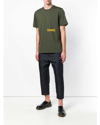 olivgrünes bedrucktes T-Shirt mit einem Rundhalsausschnitt von Oamc