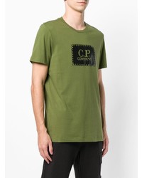 olivgrünes bedrucktes T-Shirt mit einem Rundhalsausschnitt von CP Company