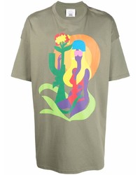 olivgrünes bedrucktes T-Shirt mit einem Rundhalsausschnitt von Faith Connexion