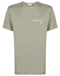 olivgrünes bedrucktes T-Shirt mit einem Rundhalsausschnitt von Fay