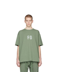 olivgrünes bedrucktes T-Shirt mit einem Rundhalsausschnitt von Fear Of God