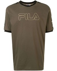 olivgrünes bedrucktes T-Shirt mit einem Rundhalsausschnitt von Fila